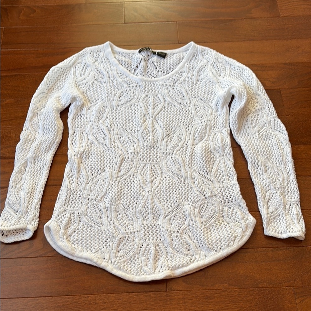 White 100% cotton Jeanne Pierre open weave long sleeve sweater, M.